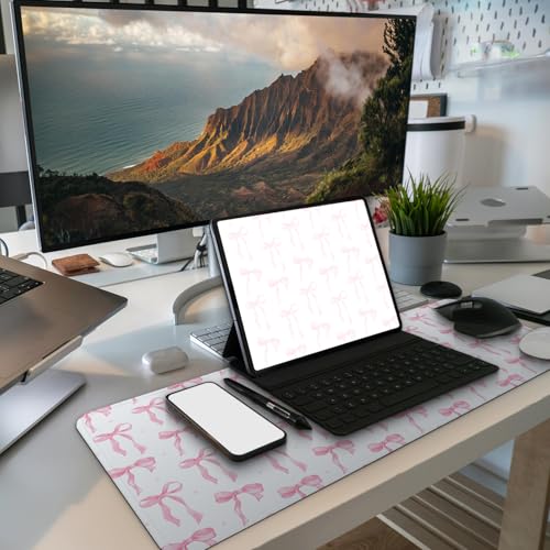 MAY FLOWER Gaming Mouse pad, Large Laptop Mousepad, Full Keyboard Mat, Long Computer Mouse Mat for Home and Office, Anti-Slip Rubber Base, 31.5 x 11.8 Inches (Coquette Bow) - color: Coquette Bow