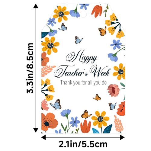 G2PLUS Teacher Appreciation Gift Tags - 50Pcs Thank You for All You Do Tags, Happy Teacher's Week Gift Tag with String for School Employee Teacher's Day Party Favors - style: Happy Teacher's Week