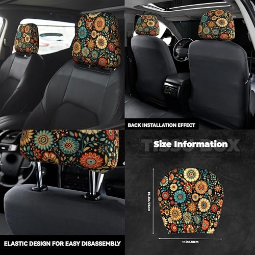 2 PCS Car Headrest Cover - Soft Elastic Fabric Car Detachable Head Rest Covers for Truck Sedan Van - color: Boho Floral Black