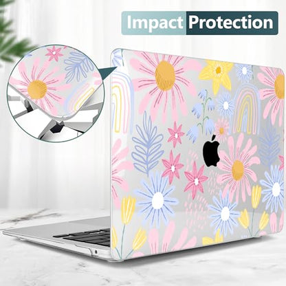 DONGKE Compatible with MacBook Air 13 inch Case 2021 2020 2019 2018 Release A2337 M1 A2179 A1932 with Retina Display Touch ID, Plastic Hard Shell & Keyboard Cover - Florals - color: Florals D010