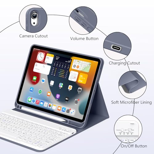 Keyboard Case for iPad (A16) 11th Gen 11 Inch 2025, iPad 10th Generation 10.9 inch 2022 with Pencil Holder, Wireless Keyboard and Slim Lightweight Soft Cover Auto Wake/Sleep, Purple - color: Purple