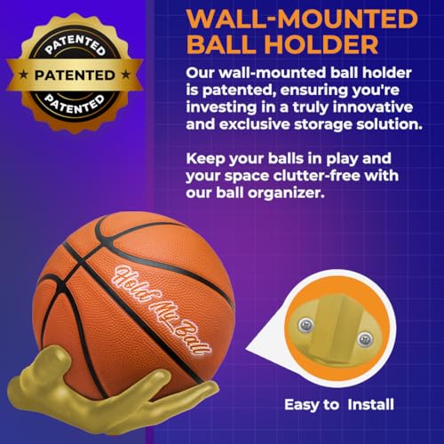 Wall-Mounted Ball Holder – Premium Resin – Basketball, Soccer, Football Display – Secure Ball Hanger, Sports Room Decor, Basketball Wall Mount for Man Caves, Memorabilia - color: Gold