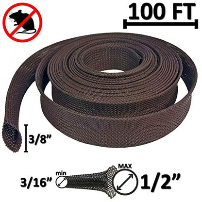 Electriduct 3/8" Chewing Resistant Braided Sleeving Repulsive Hose Wire Mesh Cable Protection Flexible Expandable Wrap - 100 Feet - color: Expandable (Dark Brown), size: 0.375 Inch - 100 Feet