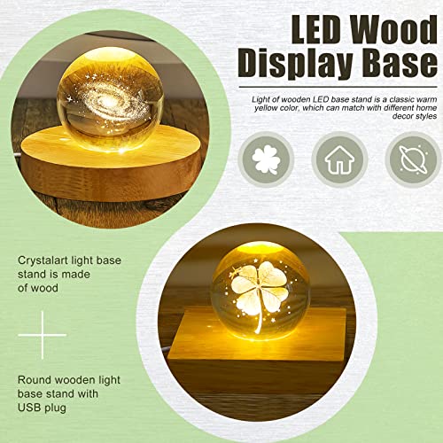 Honoson 4 Pcs LED Light Base - Wooden LED Base for Crystal Wood Light Display for Glass Art Lighted Stand for 3D Glass Resin Art(Square, Round) - style: Square, Round