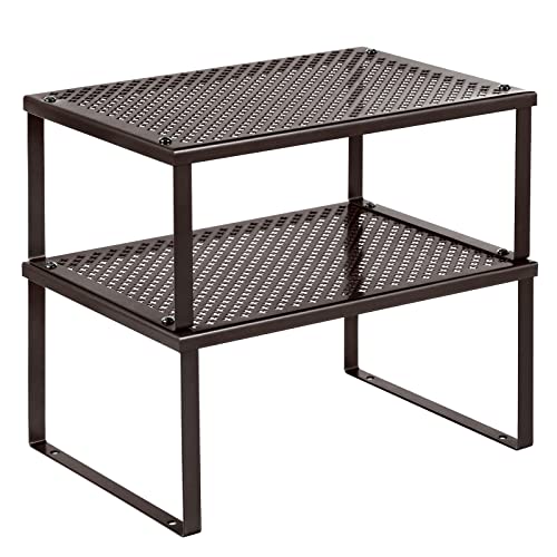 SONGMICS Spice Racks, Set of 2 Metal Cabinet Shelf Organizers, Countertop Organizers, Shelf Risers, Stackable, Expandable, Brown UKCS01BR - color: Brown, size: 9"D x 12.6"W x 6.1"H + 8.6"D x 12.6"W x 5.4"H