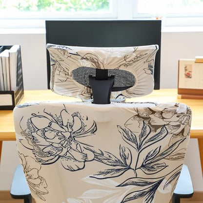 Ergonomic Office Chair Covers Set with Headrest Cover Floral 2 Pieces Stretch Desk Computer Office Chair and Headrest Slipcovers Washable - color: Elegent Flowers, size: Chair and Headrest Covers
