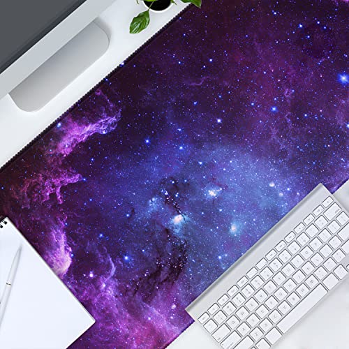XXL Large Gaming Mouse Pad & Desk Protector (35.5"x15.75") with Non-Slip Base, Waterproof Surface | XXL Mouse Pad with Stitched Edges for Office Work, Gaming, Home Desk - Galaxy - color: Purple