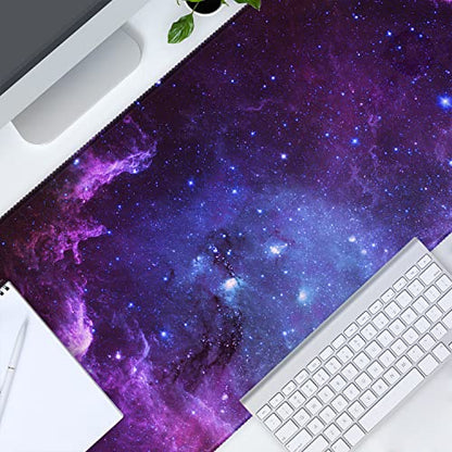 XXL Large Gaming Mouse Pad & Desk Protector (35.5"x15.75") with Non-Slip Base, Waterproof Surface | XXL Mouse Pad with Stitched Edges for Office Work, Gaming, Home Desk - Galaxy - color: Purple