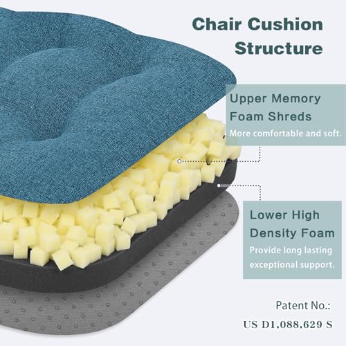 baibu Dining Chair Cushions, Memory Foam Kitchen Chair Cushions, Dual-Layer Patented Design Seat Pads with Ties, 16.5 x 16.5 x 3.5in, Blue - color: Blue, size: 1 Count (Pack of 1)