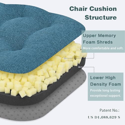 baibu Dining Chair Cushions, Memory Foam Kitchen Chair Cushions, Dual-Layer Patented Design Seat Pads with Ties, 16.5 x 16.5 x 3.5in, Blue - color: Blue, size: 1 Count (Pack of 1)