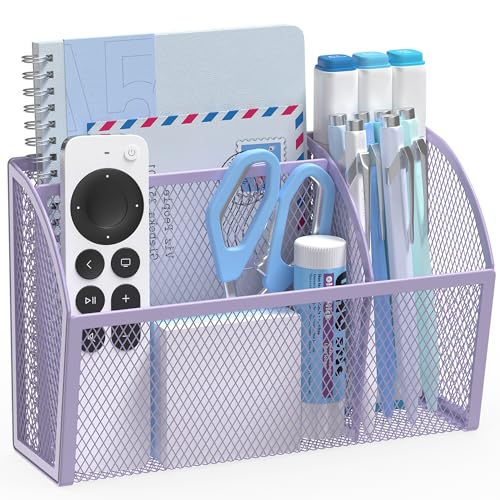 YINGHUA Strong Magnetic Pen Holder for Whiteboard and Refrigerator 3 Compartments Metal Mesh Organizer Space Saving Shelf for Office School Home and Locker - Purple - color: Purple