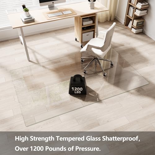 Koonmi Glass Chair Mat for Carpet, 40"x80" Tempered Glass Office Chair Mat, Glass Floor Mats with Rounded and Polished Edges, Desk Chair Mats with 4 Anti-Slip Pads for Hardwood Floor, Carpet - color: Transparent, size: 40"x80"