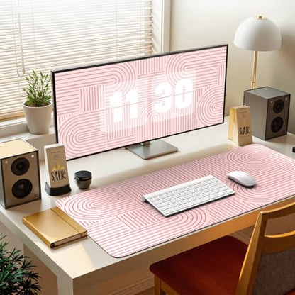 iCasso Pink Desk Matt for Desktop, Cute Desk Pad Mat, Large Mouse Pad, Anti-Slip Big Mousepad with Stitched Edges, Keyboard Pad for Computer(Pink) - color: Line-Pink