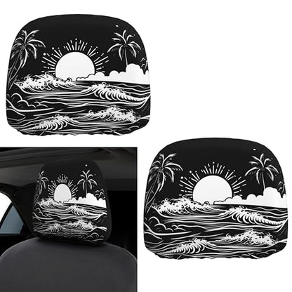2 Pack Headrest Covers Black Seat Cover Accessories Car Headrest Protector Universal Fit to All Car/Truck Models (Sea) - color: Sunset Black