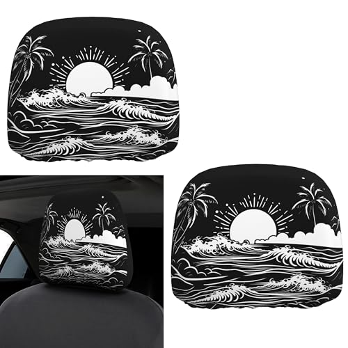 2 Pack Headrest Covers Black Seat Cover Accessories Car Headrest Protector Universal Fit to All Car/Truck Models (Sea) - color: Sunset Black