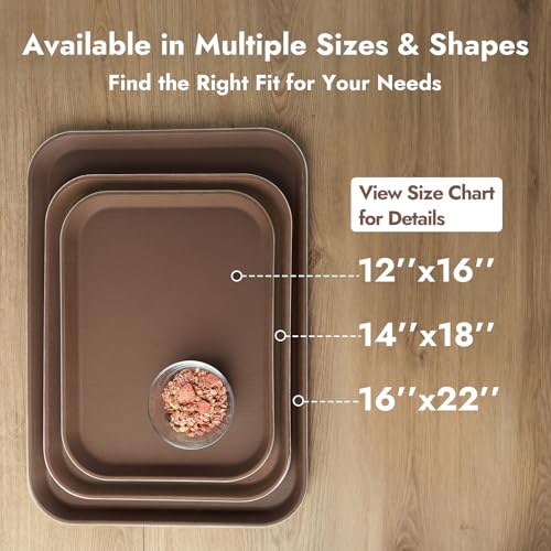 CURTA 2-Pack Restaurant Grade Non-Slip Tray, NSF, 22 Inch x 16 Inch, Plastic Rubber Lined Rectangular Serving Tray, Brown - color: Brown-rectangular, size: 16 Inch x 22 Inch