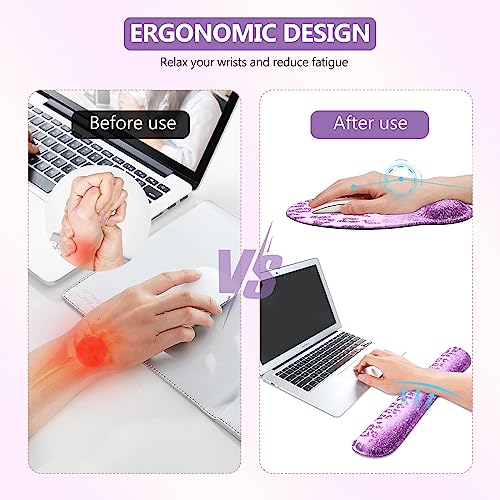 iLeadon Mouse Pad Set, Desk Mat + Mouse Pad with Wrist Rest + Keyboard Wrist Rest + Coaster, 4in1 Large Gaming Mouse Pad Glitter Leopard Mouse and Keyboard Pad Set for Home Office, Purple - color: Purple