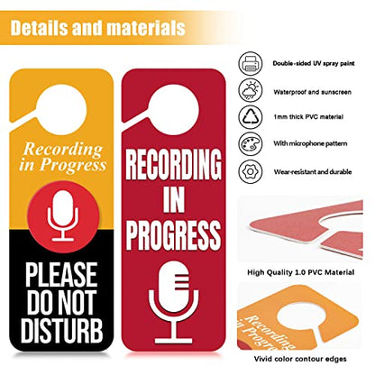 2 x Do Not Disturb Door Hanger Sign,Recording in Progress Double Sided Do Not Disturb Door Hanger Sign,Recording in Progress Microphone for Offices Clinics Home Therapists Dorm Online Class Meeting