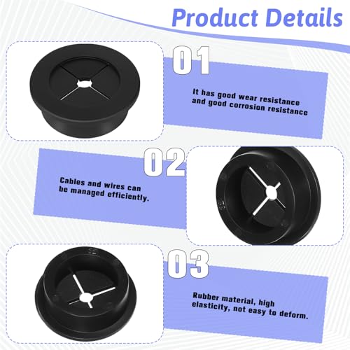 4PCS Cable Cord Grommet, 1-1/4 Inch (32mm) Black Desk Grommets Flexible Silicone Cable Cord Grommet Wire Hole Cover Pass Through Desk Grommets for Table and Other Furnitures Hole Cover