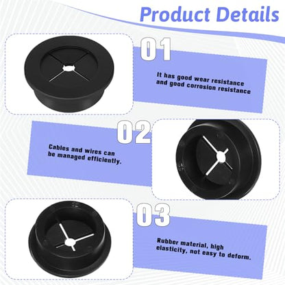 4PCS Cable Cord Grommet, 1-1/4 Inch (32mm) Black Desk Grommets Flexible Silicone Cable Cord Grommet Wire Hole Cover Pass Through Desk Grommets for Table and Other Furnitures Hole Cover