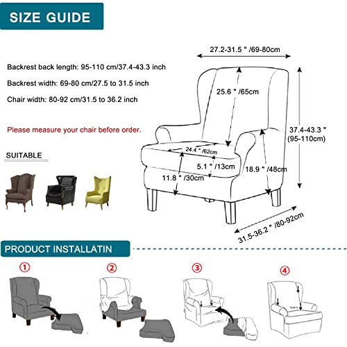 KRFOONN Wingback Chair Covers Slipcovers 2 Piece Stretch Wing Chair Covers Spandex Slipcovers Wingback Sofa Covers Armchair Covers Non-Slip Furniture Protector for Living Room Wingback Chairs, A17 - color: A17