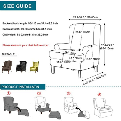 KRFOONN Wingback Chair Cover Slipcovers 2 Piece Stretch Velvet Plush Wing Chair Covers Slipcovers Wingback Sofa Covers Armchair Covers Furniture Protector for Living Room, T15 - color: Color T15