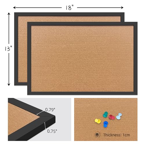 Cork Bulletin Board, 13''x18''-2pack Hanging Cork Board Wooden Framed with Pins for Wall, Dorm Room, Office, Home Decor – Natural Cork & Black Frame - color: Black, size: 13.3*17.8inch-2pack