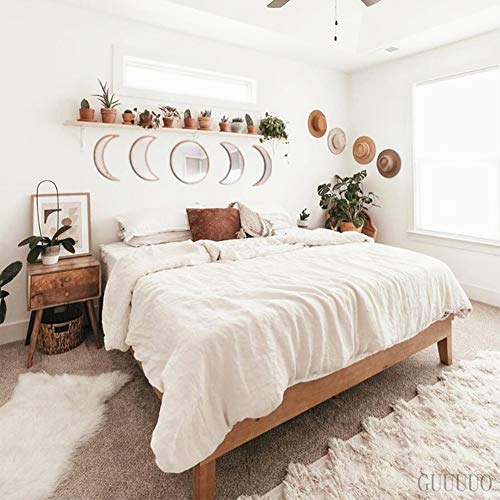 Scandinavian Decor 5-Piece Acrylic Wall Decor - Wooden Moon Phase Mirror, Bohemian Design for Living Room, Bedroom - Beige - color: Beige