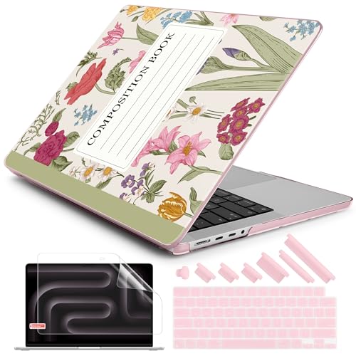 DONGKE Case for MacBook Pro 14 Inch (2026-2021 Release, M5 M4 M3 M2 M1 Pro/Max Chip), Plastic Slim Hard Shell Protective Cover with Keyboard Cover & Screen Protector, Green Composition Book - color: Green Composition Book