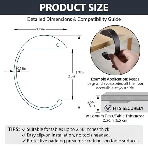 2 PCS Purse Hanger for Table, C Shape Handbag Hook for Desk | Heavy Duty Alloy Purse Holder Clip, Non-Slip Portable Bag Hook for Office, Restaurant, Cafe Use