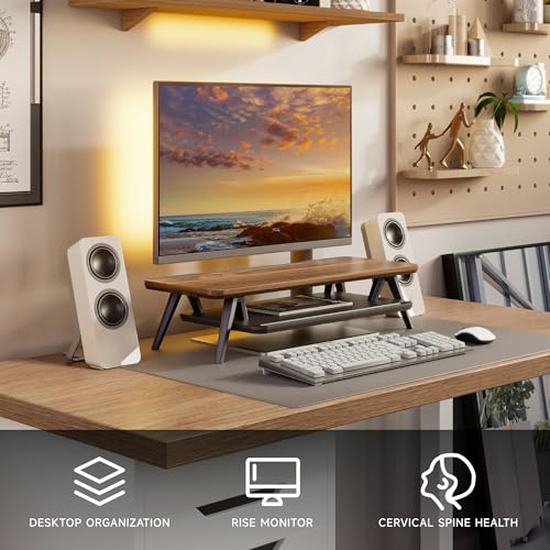Fenge Monitor Stand, Monitor Stands Riser for Desk, 23.6 Inch Wood Desk Shelf with Storage Organizer and Cable Management for Office Desk Accessories - color: Walnut, size: 23.6 Inch