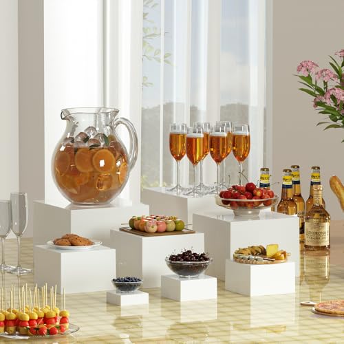 8 Pcs White Acrylic Boxes for Display as Buffet Risers and Stands, Food Risers for Party, Table, Stands, including 10", 9", 8", 7", 6", 5", 4", 3" (Large, 8Pcs, White) - size: Large, 8Pcs, White