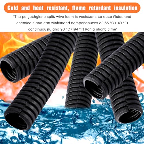Sasylvia 1/4", 1/2", 3/8" x 50 Ft Split Wire Loom Tubing Wire Loom Assortment Split Cable Sleeves Bulk Flexible Electrical Conduit Protective kit - size: 1/4", 1/2", 3/8" X 50 ft