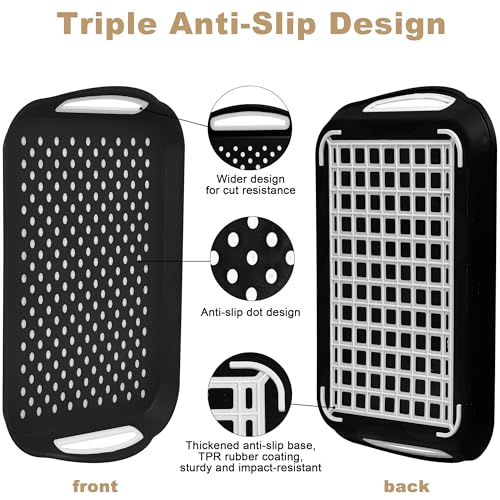 Non Slip Lap Trays with Handles, Set of 2 Food Trays for Eating on Couch, Dishwasher Safe Rectangular Serving Trays for Dinner, Breakfast & Snacks (Black) - color: Black