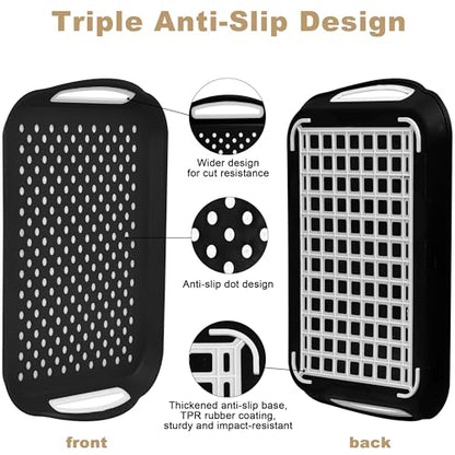 Non Slip Lap Trays with Handles, Set of 2 Food Trays for Eating on Couch, Dishwasher Safe Rectangular Serving Trays for Dinner, Breakfast & Snacks (Black) - color: Black