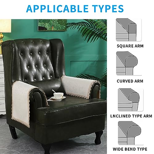 MINJIATEX Couch arm Covers,Non-Slip lace Sofa arm Covers Set of 2 Washable Sofa armrests Covers for Living Room Recliner Chair arm Cover Protectors for Leather Sofa armrest slipcover (GYDF-Beige) - color: Gydf-beige