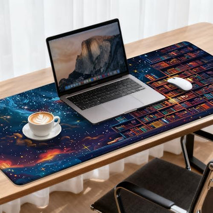 Cosmic Library Floating Amidst The Stars Gaming Mouse Pad 35.4 x 15.7 Inches with Non-Slip Rubber Base, Smooth Cloth Surface Desk Keyboard Mat for Computer, PC, Laptop, Desktop - color: Cosmic Library Floating Amidst The Stars