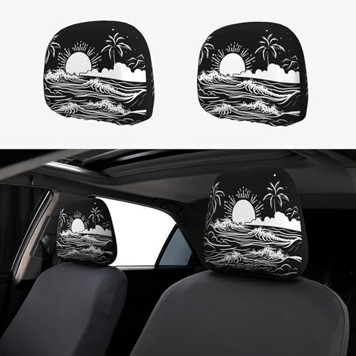 2 Pack Headrest Covers Black Seat Cover Accessories Car Headrest Protector Universal Fit to All Car/Truck Models (Sea) - color: Sunset Black