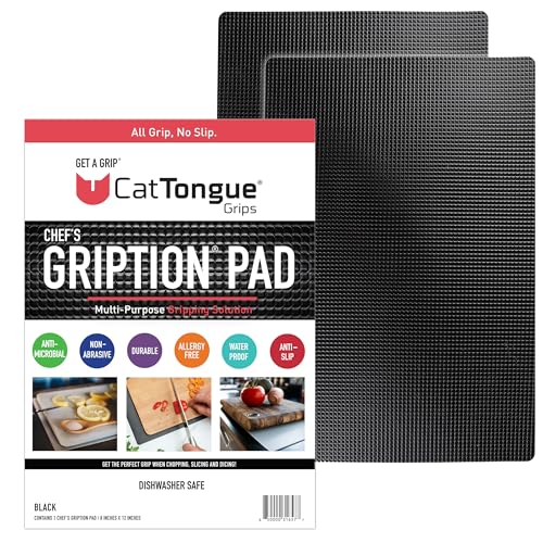 CatTongue Grips Non-Adhesive 8" x 12" Anti-Slip Mat 2-Pack for Oversized & Large Cutting Boards - Multi-Purpose Non-Slip Pad, Drawer Liner & Jar Opener Gripper - Kitchen Essentials (Black, 2-Pack) - color: Black, size: 2 Pack