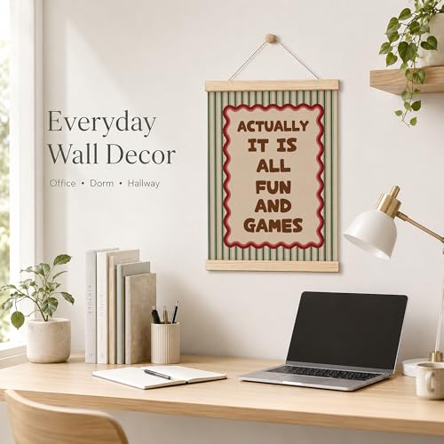 DEQSX Funny Gaming Game Room Wall Art Hanging Poster, Retro Red and Green Actually It Is All Fun and Games Canvas Prints Wall Decor for Game Room Playroom Bedroom Home, 12x16 Inches