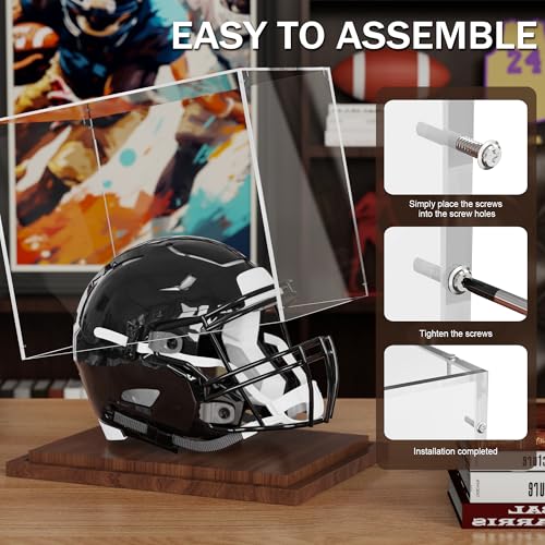 VGMiu Football Helmet Display Case with Wood Base, Clear Acrylic Helmet Display Box Dustproof Displays Case for Helmets, Sports Collectibles, Memorabilia Displays - size: Football Helmet Case
