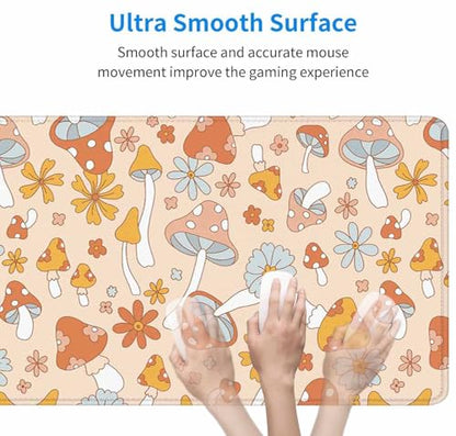 Retro Mushrooms Desk Mat Mouse Pad Large Desk Pad Desk Mats On Top of Desks Laptop Computer Keyboard Mouse Mat Full Desk Gaming Mousepad XXL 31.5X11.8 inch Deskpad Deskmat Cute Desk Accessories - color: Retro Mushrooms, size: 31.5L x 11.8W inches