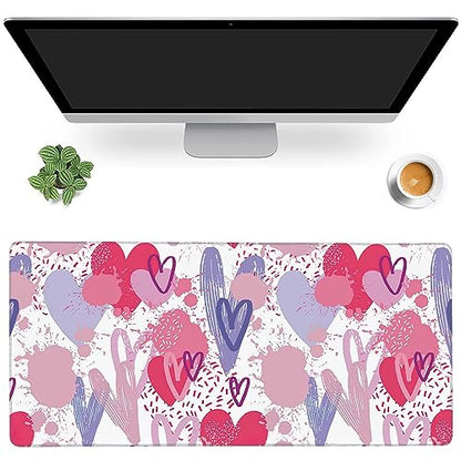 MIOAOSRT Desk Mat,Pink and Violet Hearts Gaming Mouse Pad,XXL Extended Mouse Pad Mat for Office,Computer,Keyboard with Non-Slip Base Stitched Eges Mousepad 35.4x15.75 inch - color: Pink and Violet Hearts