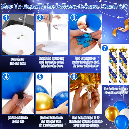 Gejoy 110 Pcs Blue Gold Balloons Column Stand Kit Adjustable Tower Stand from 1.4 to 6.6 ft with Bases for Back to School Wedding Birthday Baby Shower Party - color: Blue Gold