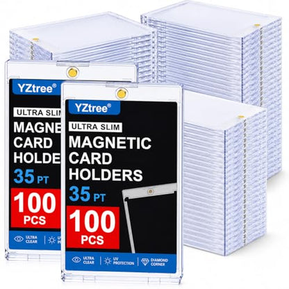 100ct Magnetic Trading Card Holders: 35pt One Touch Card Holder, U-V Protection Hard Plastic Magnetic Cards Case for Sports Game, Football, Baseball Cards - Ultra Slim - size: 100 Pack