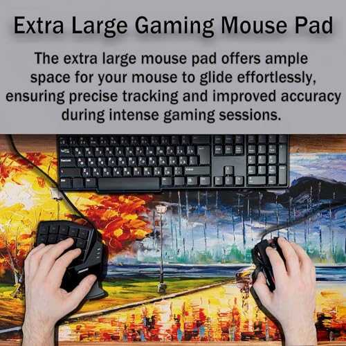 Autumn Lakeside Walk Gaming Mouse Pad Romantic Rain Scene Fall Foliage Large Mousepad Desk Keyboard Mat for PC,Home,Office 35.4"X15.7" - color: Autumn Lakeside walk