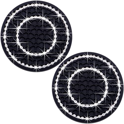 2PCS Bling Crystal Rhinestone Cup Holder Coaster, 2.75 inch Soft Silicone Anti-Slip Shockproof, Car Cup Holder Insert Coasters, Universal Car Interior Accessories for Women (Black & White) - color: Black & White, size: 2 pcs