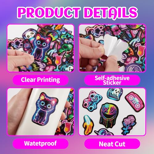 Neon Water Bottle Stickers for Kids, 70 Pcs Waterproof Vinyl Laptop Decals, Teens Girls Boys Adults Phone Case Skateboard Luggage Decor - color: Non-luminescent-446ksxx