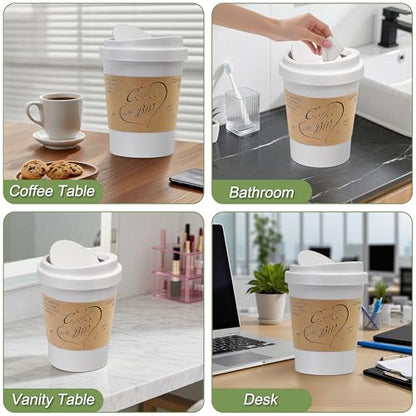 Soddeph Plastic Mini Trash Can with Swing-Top Lid, 0.9 Gallon Desktop Waste Bin for Coffee Table, Office, Small Countertop Wastebasket for Counter, Vanit (White, Small) - color: White
