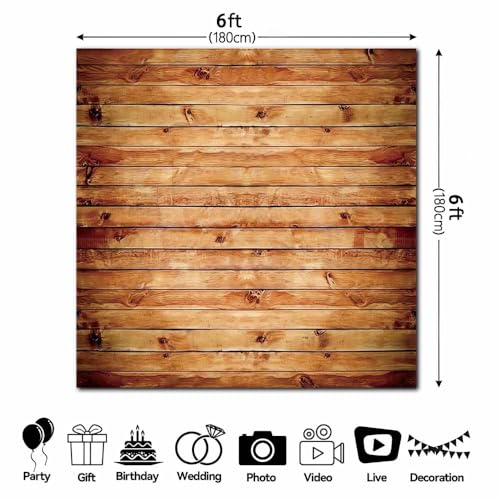 6x6FT Polyester Wood Wall Photography Backdrop Rustic Natural Wooden Board Photo Background Banner Birthday Party Wedding Baby Shower Cake Table Decor Studio Booth Prop Supplies - size: 6x6FT